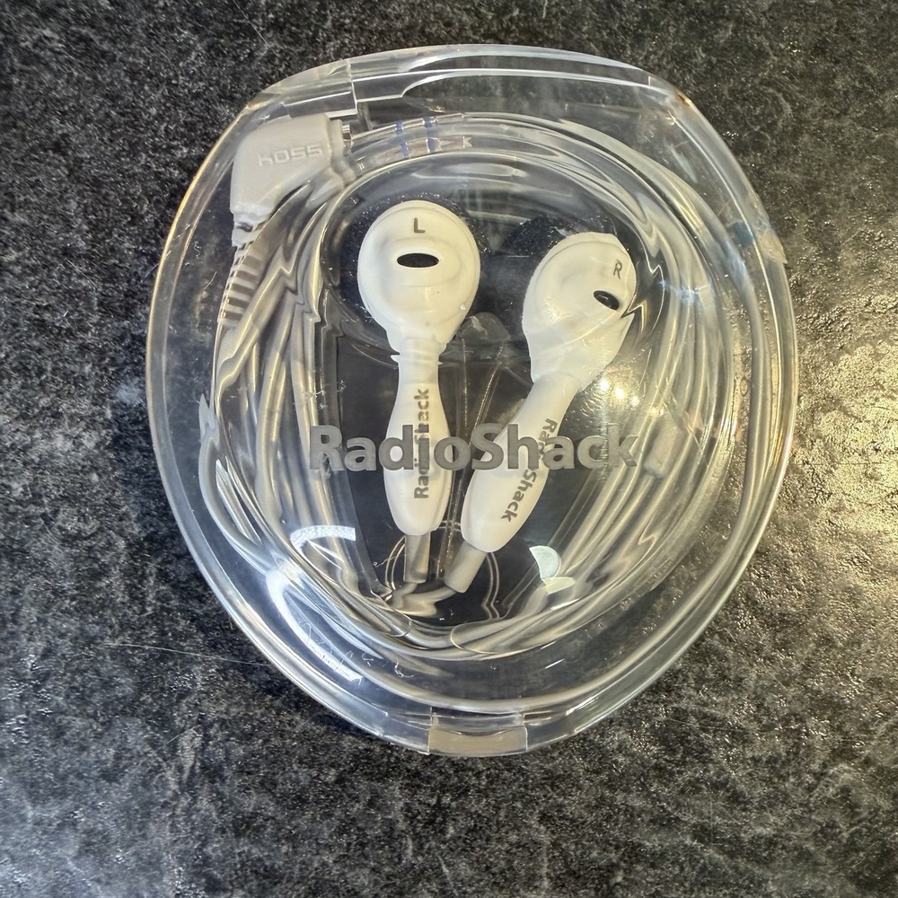 Vintage Radio Shack Koss Stereo Wired Earbuds Clear Windup Case